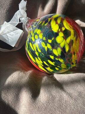 Handblown Glass Friendship Ball Ornament - Yellow & Red